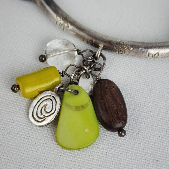 Silpada Green Sterling 925 Silver Coral Wood Leaf Shell Stretch Bracelet - Picture 3 of 6